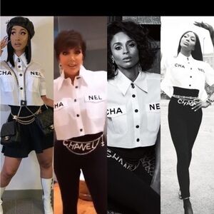 CHANEL White Shirt with Black Lettering